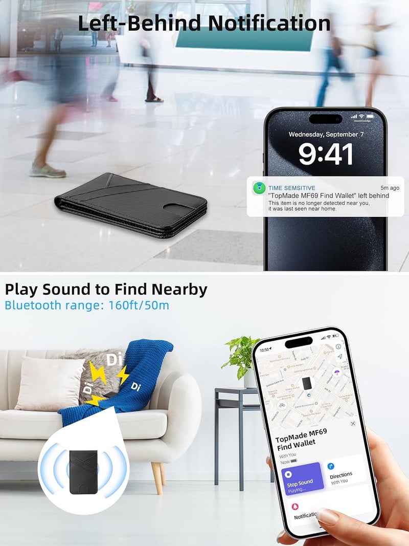TopMade for MagSafe Wallet, Works with Apple Find My, Magnetic Wallet for iPhone 17/16/15/14/13/12 Series, for iPhone Wallet Stand with Finder Tracker, 6 Card Holder, RFID Blocking, Black Carbon Fiber - Image 5